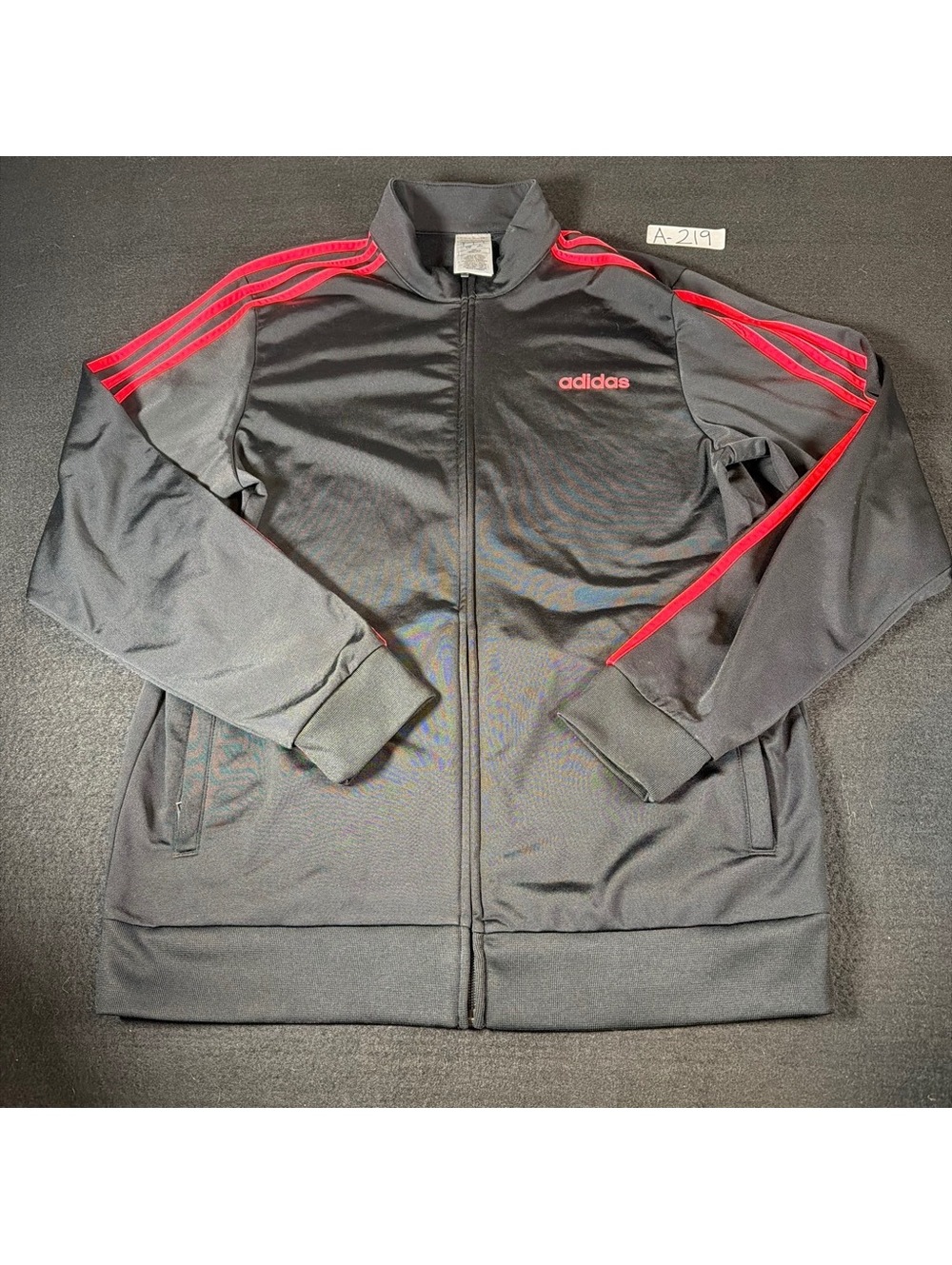 Adidas Men’s Large Track Jacket Black Pink 3 Stripe Full Zip Athletic Soccer